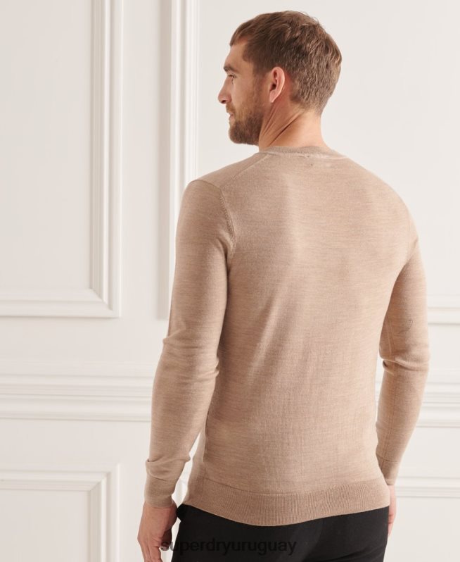uy Superdry hombres jersey de merino con cuello de pico marrón DT2N8Z1320 ropa