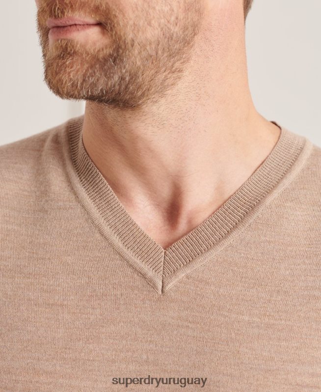 uy Superdry hombres jersey de merino con cuello de pico marrón DT2N8Z1320 ropa
