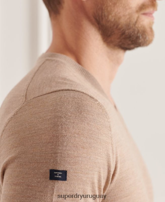 uy Superdry hombres jersey de merino con cuello de pico marrón DT2N8Z1320 ropa