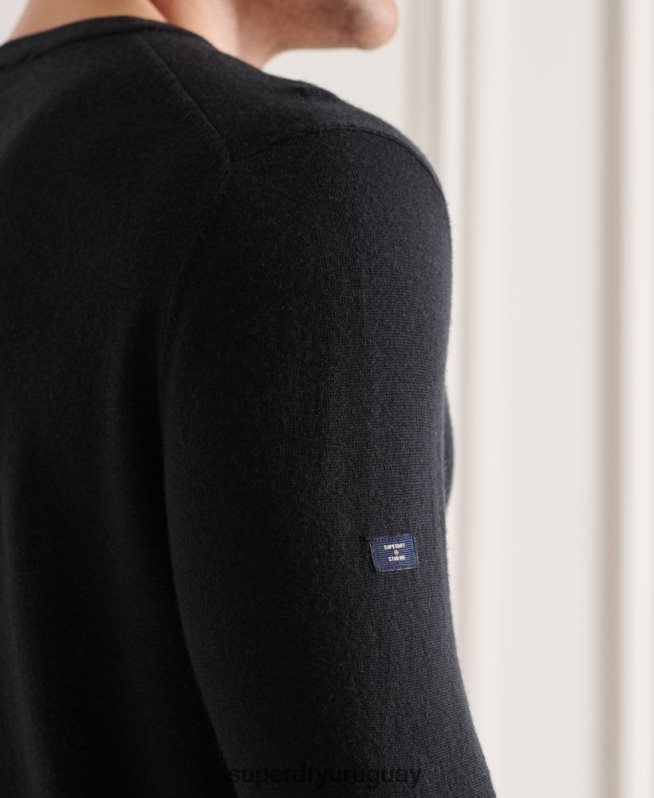uy Superdry hombres jersey de merino con cuello de pico negro DT2N8Z1330 ropa