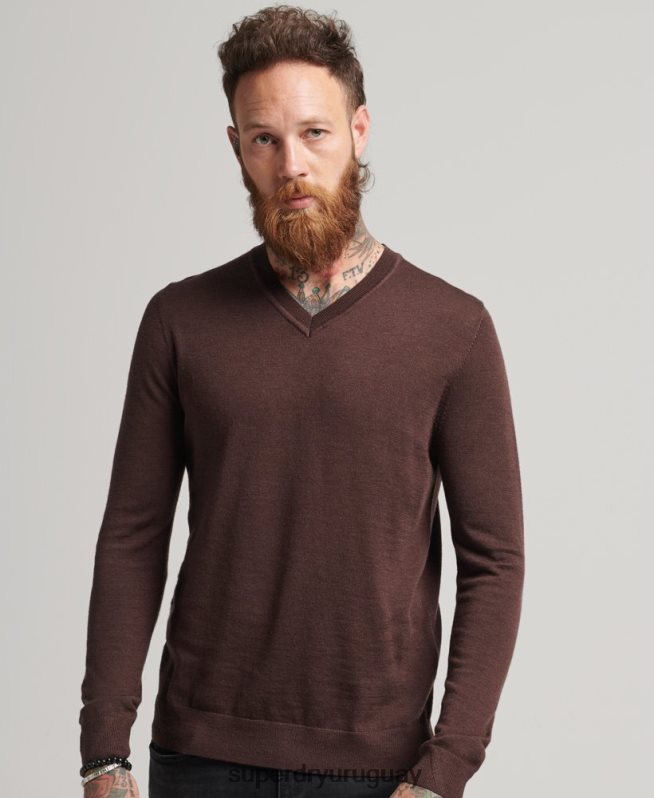 uy Superdry hombres jersey de merino con cuello de pico púrpura DT2N8Z1269 ropa
