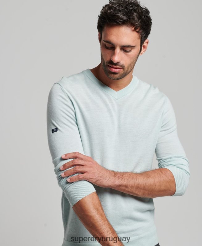 uy Superdry hombres jersey de merino con cuello de pico verde DT2N8Z5267 ropa