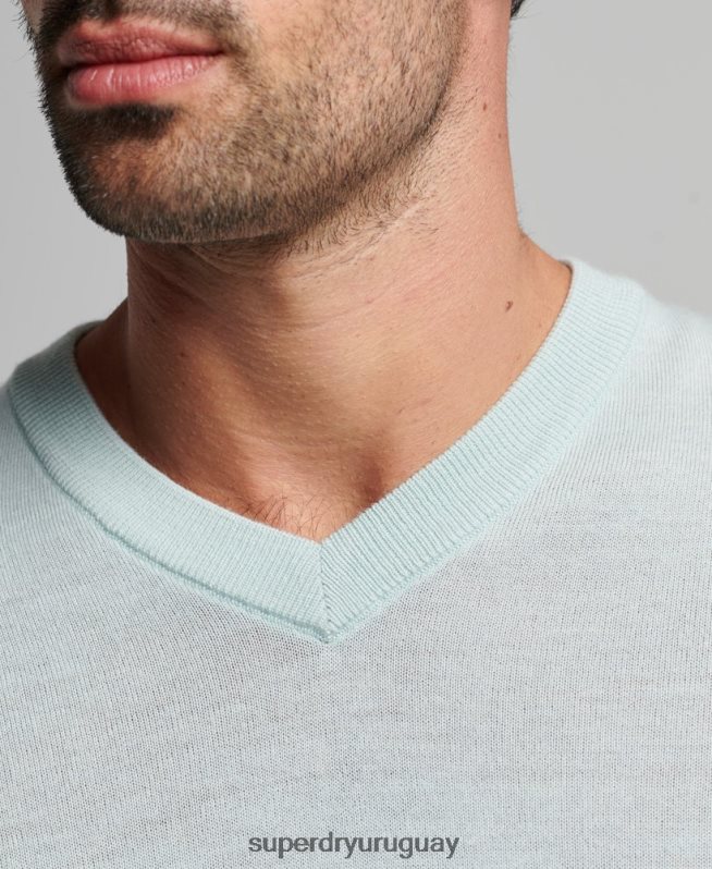 uy Superdry hombres jersey de merino con cuello de pico verde DT2N8Z5267 ropa