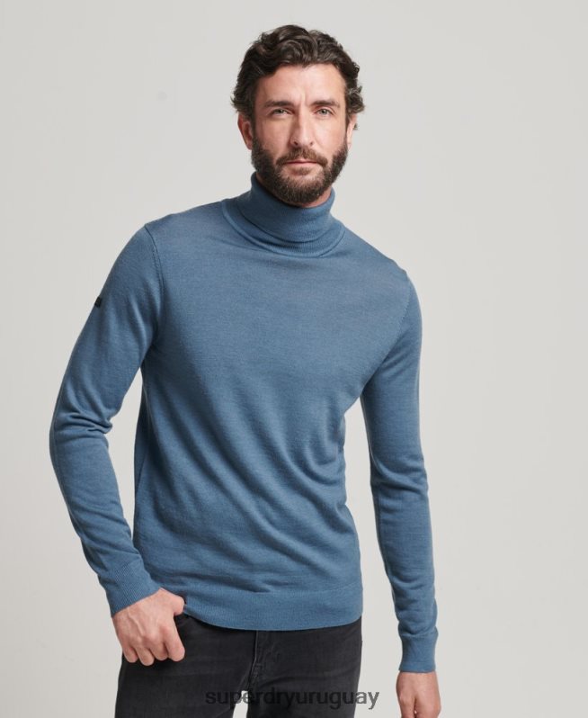 uy Superdry hombres jersey de merino con cuello vuelto azul DT2N8Z1278 ropa