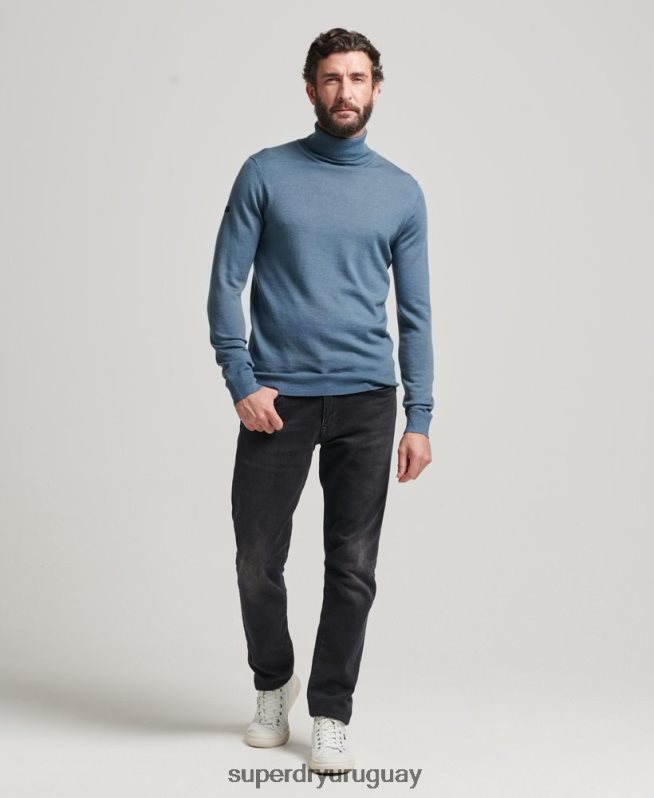 uy Superdry hombres jersey de merino con cuello vuelto azul DT2N8Z1278 ropa
