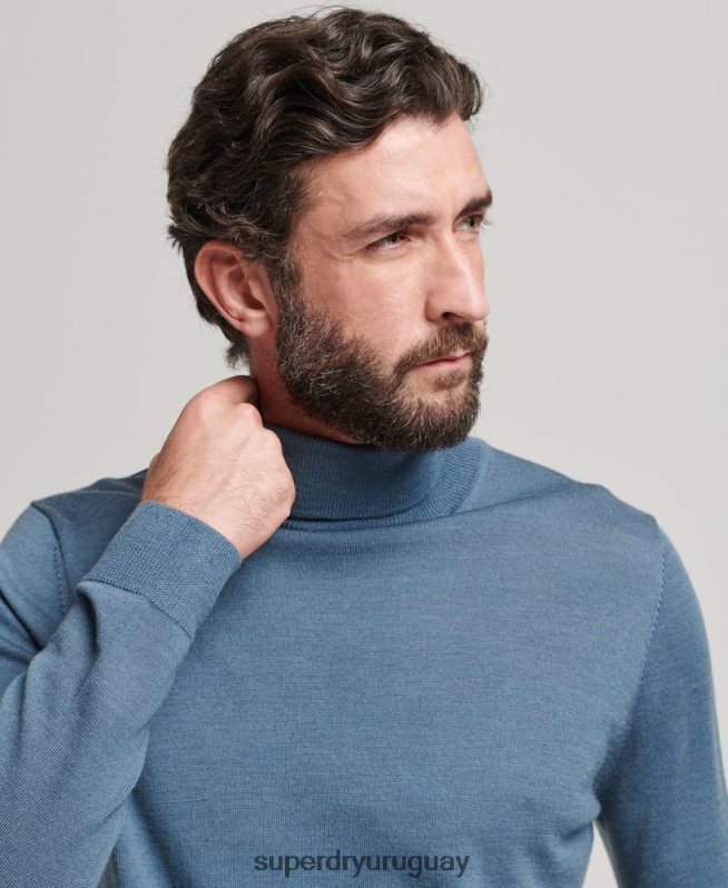 uy Superdry hombres jersey de merino con cuello vuelto azul DT2N8Z1278 ropa