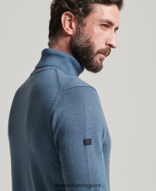 uy Superdry hombres jersey de merino con cuello vuelto azul DT2N8Z1278 ropa