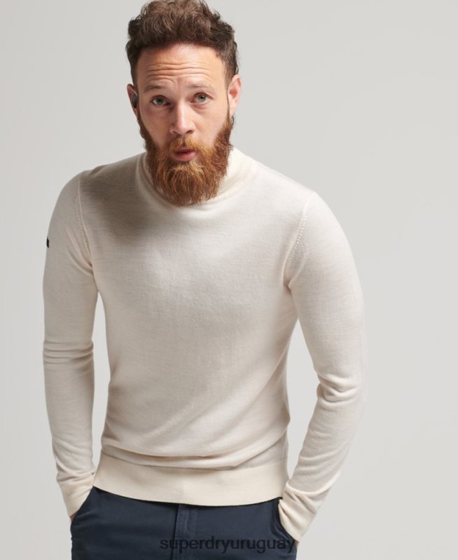 uy Superdry hombres jersey de merino con cuello vuelto crema DT2N8Z1292 ropa