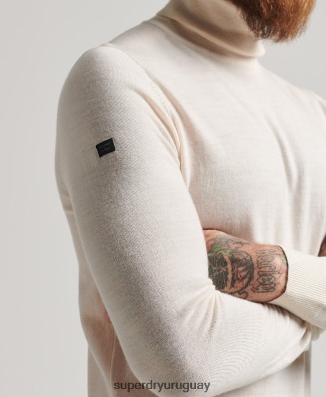 uy Superdry hombres jersey de merino con cuello vuelto crema DT2N8Z1292 ropa