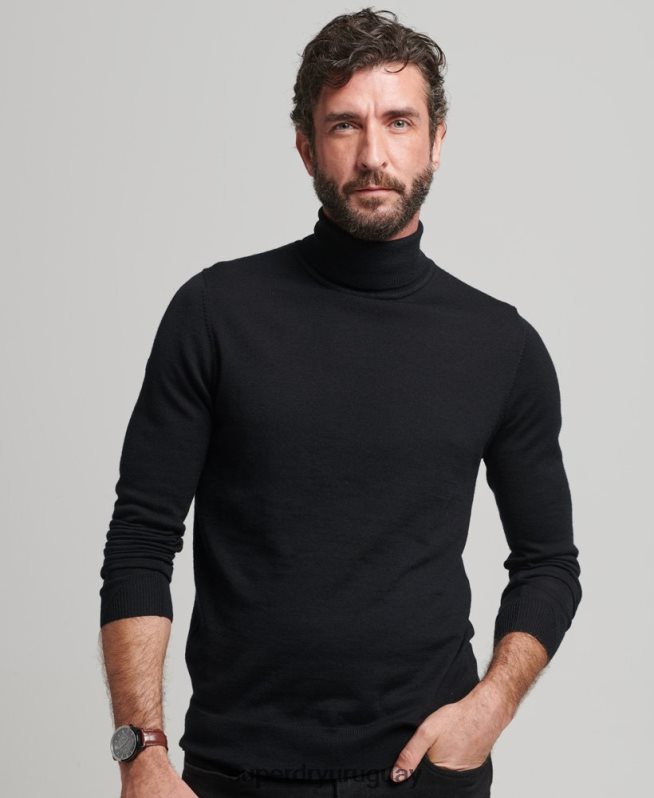 uy Superdry hombres jersey de merino con cuello vuelto negro DT2N8Z1321 ropa