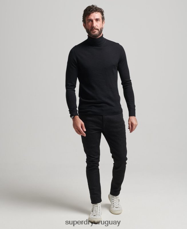 uy Superdry hombres jersey de merino con cuello vuelto negro DT2N8Z1321 ropa