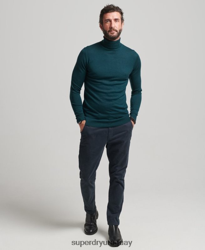 uy Superdry hombres jersey de merino con cuello vuelto verde DT2N8Z1291 ropa