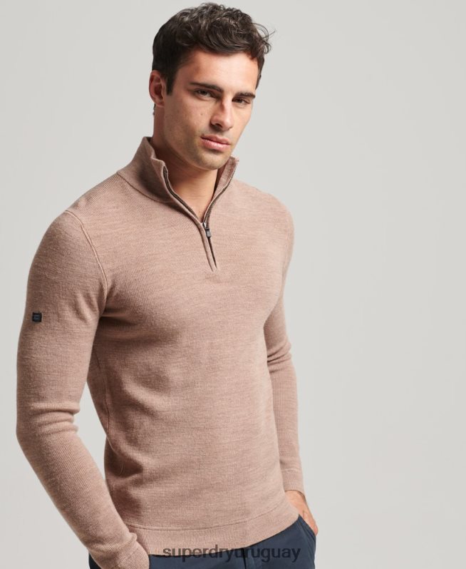 uy Superdry hombres jersey de merino con media cremallera beige DT2N8Z1318 ropa