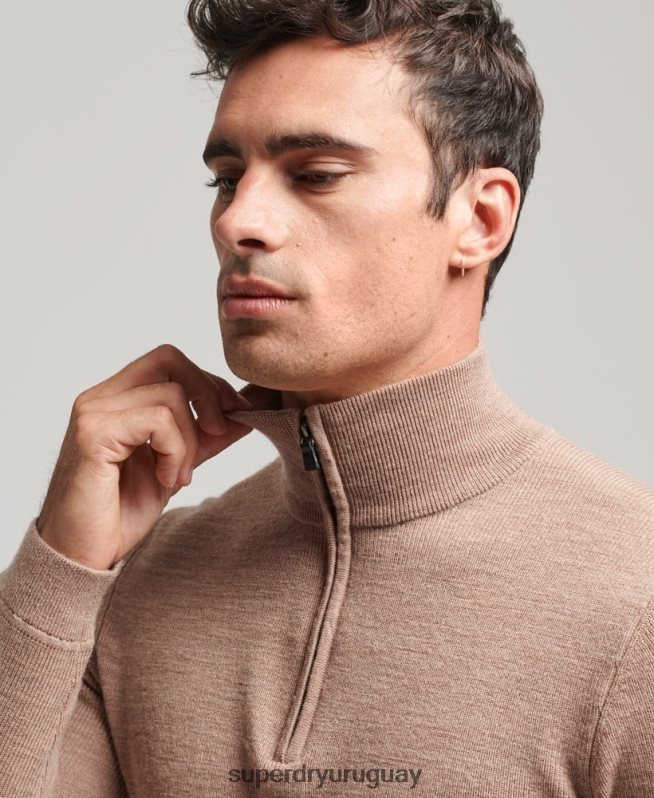uy Superdry hombres jersey de merino con media cremallera beige DT2N8Z1318 ropa
