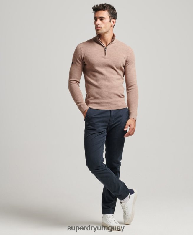 uy Superdry hombres jersey de merino con media cremallera beige DT2N8Z1318 ropa