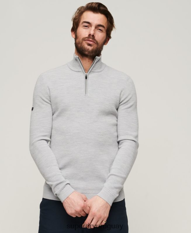uy Superdry hombres jersey de merino con media cremallera gris claro DT2N8Z1252 ropa