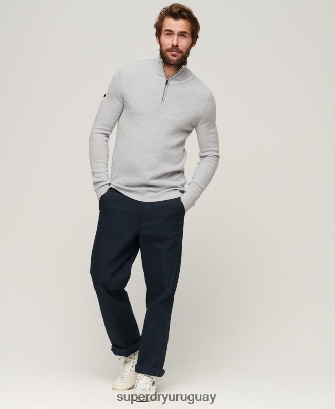 uy Superdry hombres jersey de merino con media cremallera gris claro DT2N8Z1252 ropa
