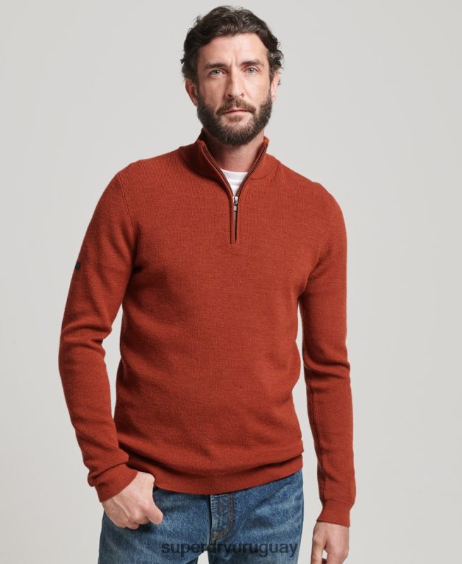 uy Superdry hombres jersey de merino con media cremallera marrón DT2N8Z1258 ropa