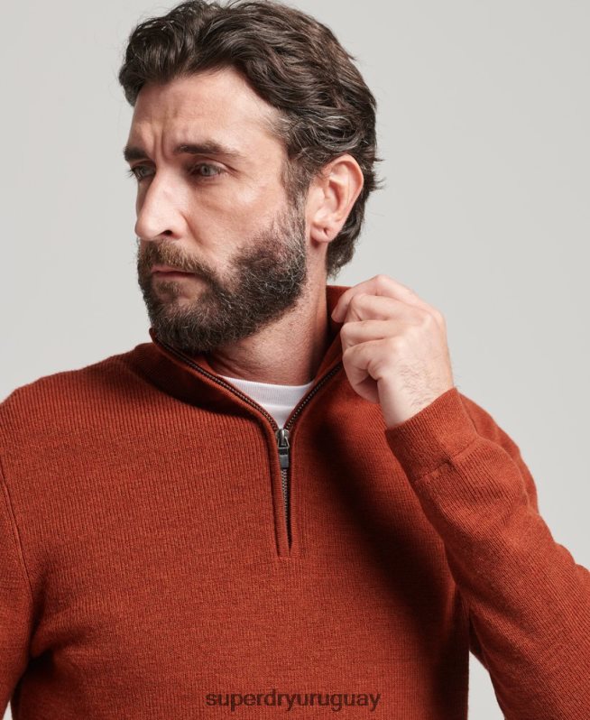 uy Superdry hombres jersey de merino con media cremallera marrón DT2N8Z1258 ropa