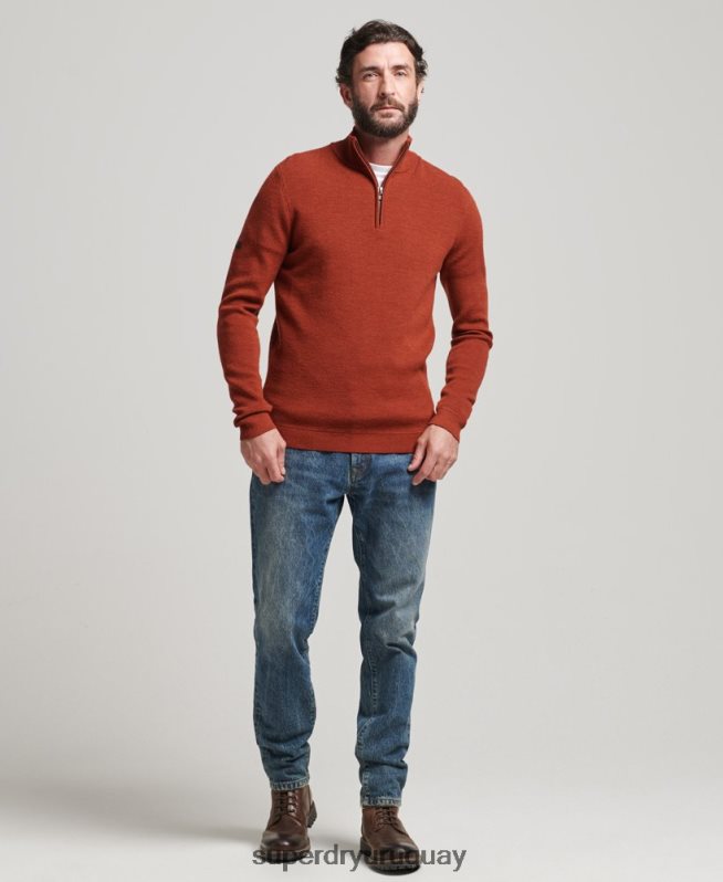 uy Superdry hombres jersey de merino con media cremallera marrón DT2N8Z1258 ropa