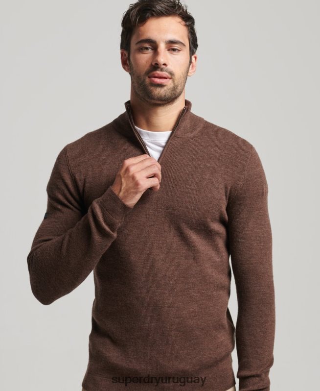 uy Superdry hombres jersey de merino con media cremallera marrón DT2N8Z1316 ropa
