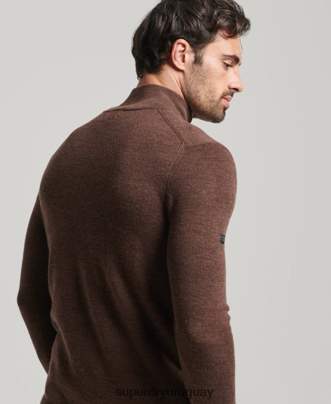 uy Superdry hombres jersey de merino con media cremallera marrón DT2N8Z1316 ropa