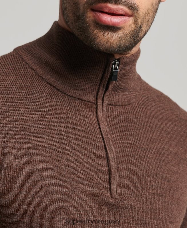 uy Superdry hombres jersey de merino con media cremallera marrón DT2N8Z1316 ropa
