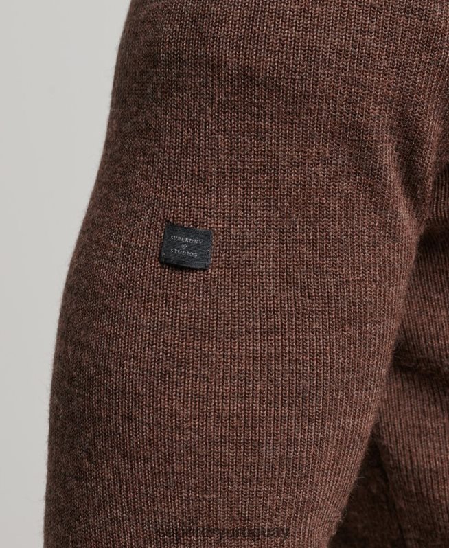 uy Superdry hombres jersey de merino con media cremallera marrón DT2N8Z1316 ropa