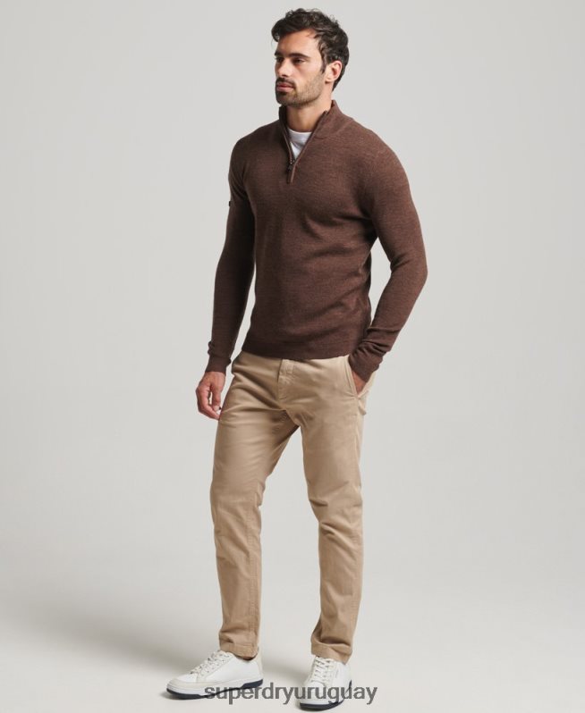 uy Superdry hombres jersey de merino con media cremallera marrón DT2N8Z1316 ropa