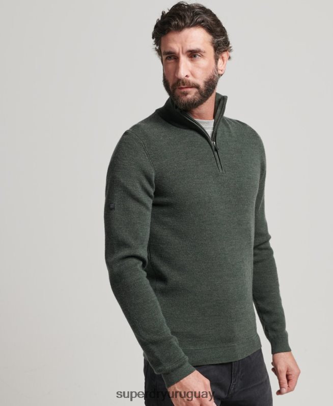 uy Superdry hombres jersey de merino con media cremallera verde DT2N8Z1244 ropa