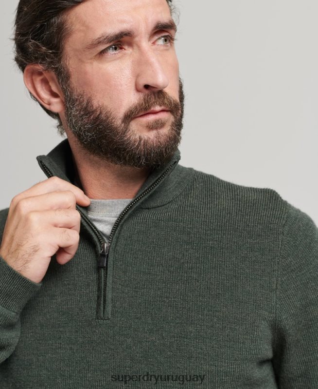 uy Superdry hombres jersey de merino con media cremallera verde DT2N8Z1244 ropa