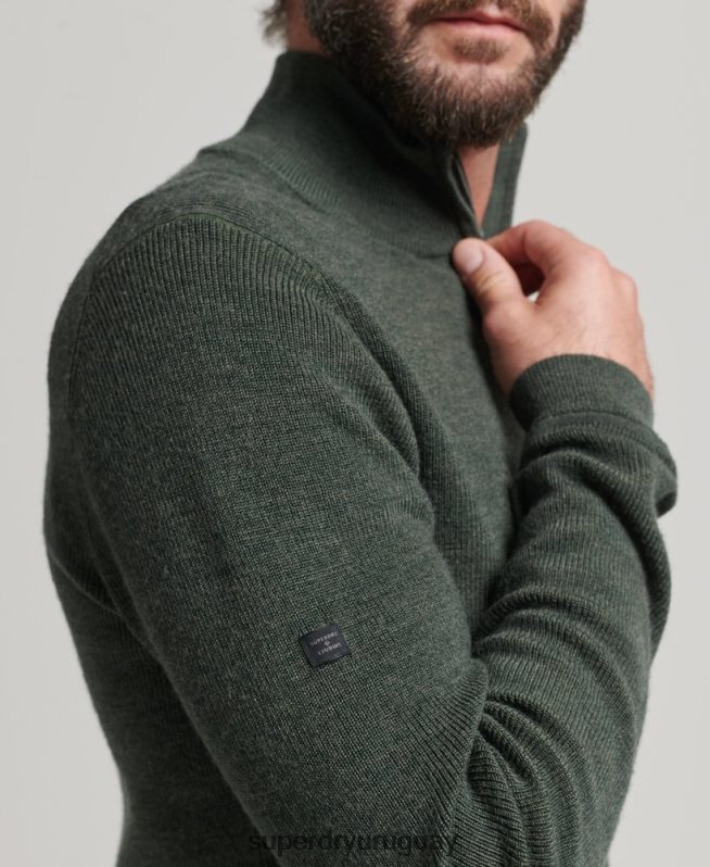 uy Superdry hombres jersey de merino con media cremallera verde DT2N8Z1244 ropa