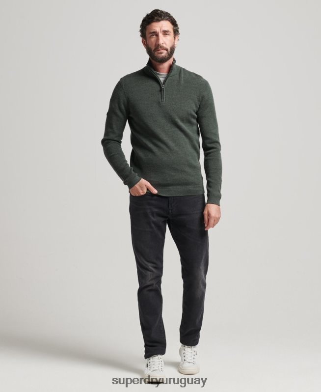 uy Superdry hombres jersey de merino con media cremallera verde DT2N8Z1244 ropa