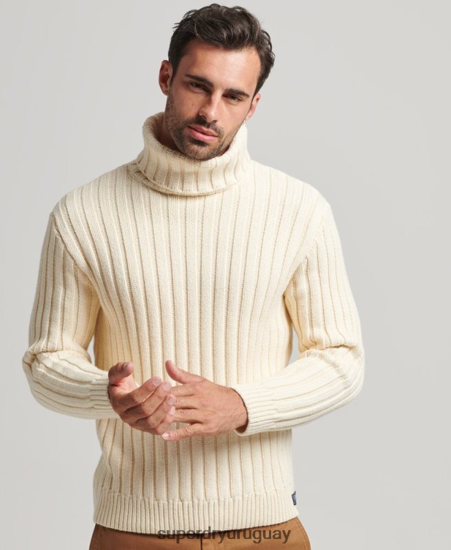 uy Superdry hombres jersey de mezcla de merino con cuello vuelto crema DT2N8Z5238 ropa
