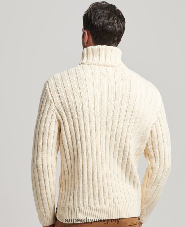 uy Superdry hombres jersey de mezcla de merino con cuello vuelto crema DT2N8Z5238 ropa