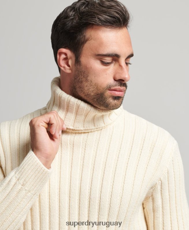 uy Superdry hombres jersey de mezcla de merino con cuello vuelto crema DT2N8Z5238 ropa