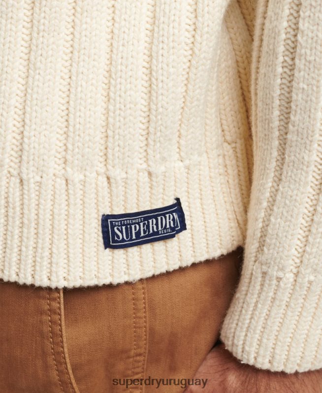 uy Superdry hombres jersey de mezcla de merino con cuello vuelto crema DT2N8Z5238 ropa