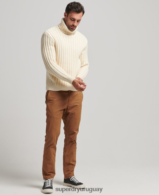 uy Superdry hombres jersey de mezcla de merino con cuello vuelto crema DT2N8Z5238 ropa