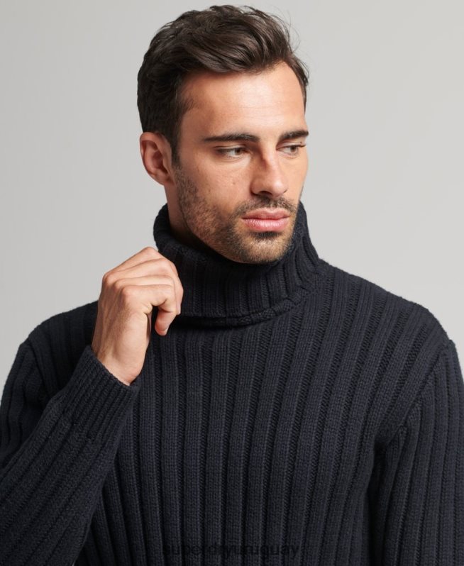uy Superdry hombres jersey de mezcla de merino con cuello vuelto gris oscuro DT2N8Z5280 ropa