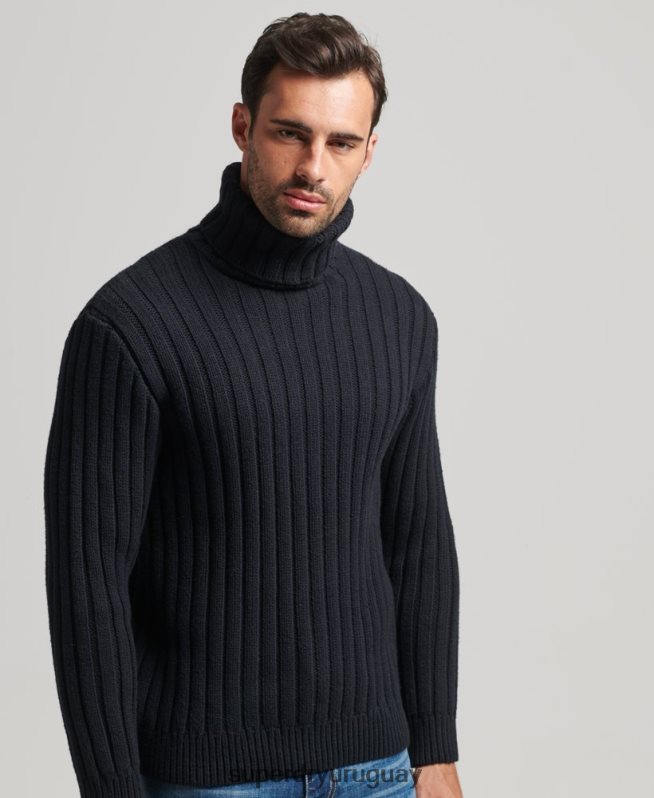 uy Superdry hombres jersey de mezcla de merino con cuello vuelto gris oscuro DT2N8Z5280 ropa