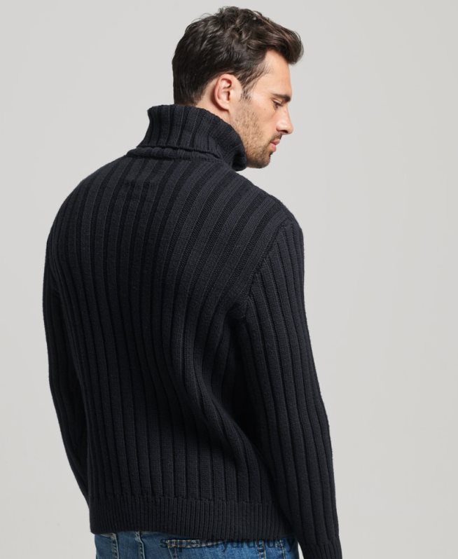uy Superdry hombres jersey de mezcla de merino con cuello vuelto gris oscuro DT2N8Z5280 ropa