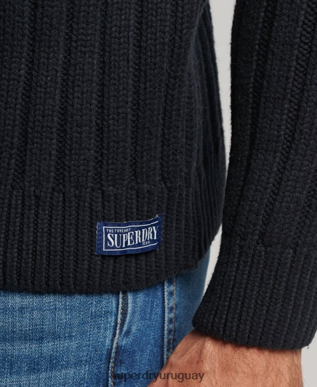 uy Superdry hombres jersey de mezcla de merino con cuello vuelto gris oscuro DT2N8Z5280 ropa