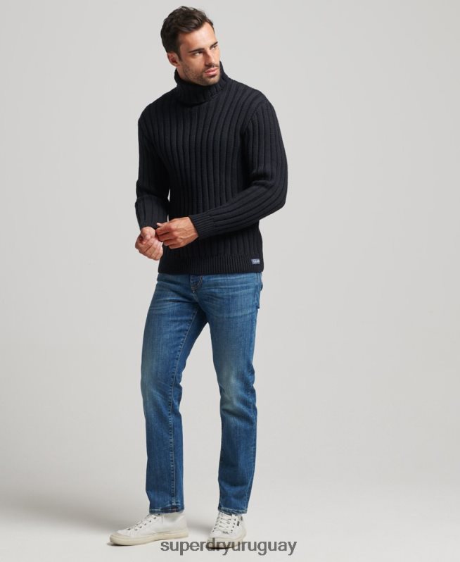 uy Superdry hombres jersey de mezcla de merino con cuello vuelto gris oscuro DT2N8Z5280 ropa
