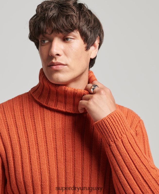 uy Superdry hombres jersey de mezcla de merino con cuello vuelto naranja DT2N8Z5239 ropa