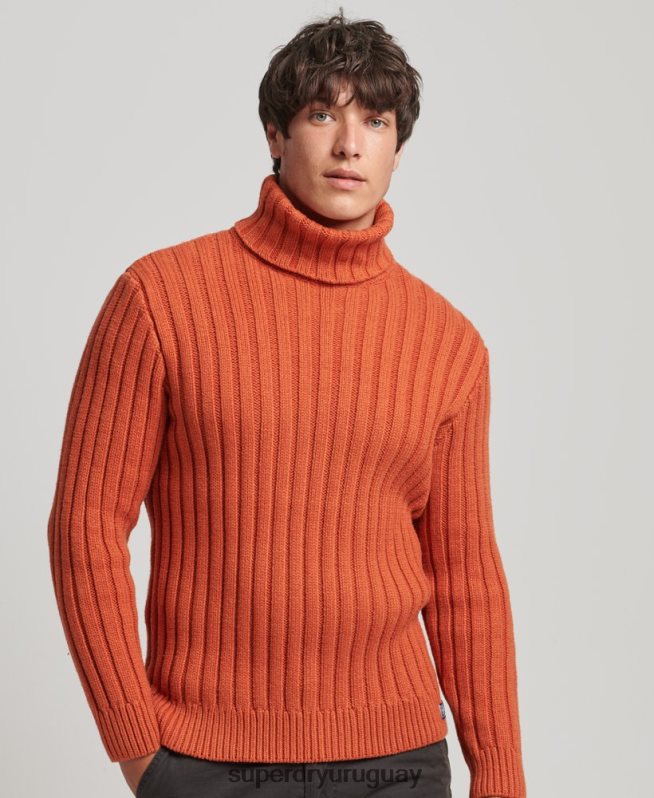 uy Superdry hombres jersey de mezcla de merino con cuello vuelto naranja DT2N8Z5239 ropa