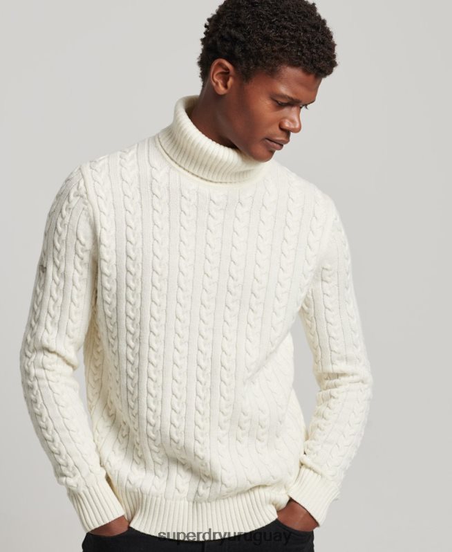 uy Superdry hombres jersey de ochos con cuello vuelto crema DT2N8Z1245 ropa