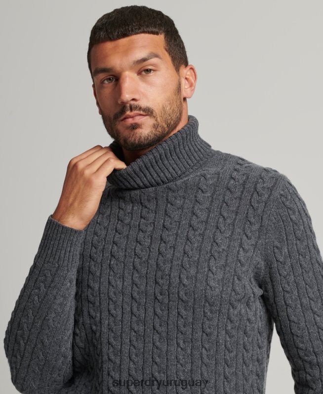 uy Superdry hombres jersey de ochos con cuello vuelto gris oscuro DT2N8Z1299 ropa