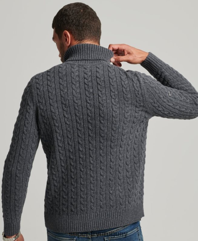 uy Superdry hombres jersey de ochos con cuello vuelto gris oscuro DT2N8Z1299 ropa