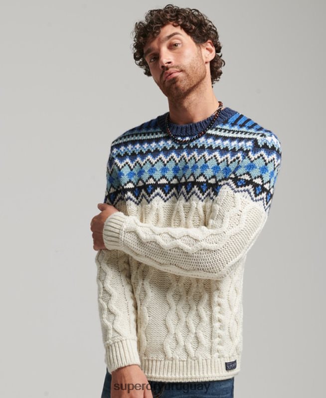 uy Superdry hombres jersey de punto con cuello alzado crema DT2N8Z5244 ropa