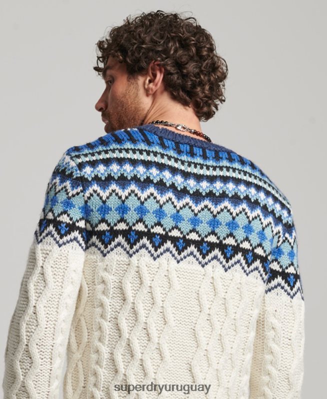 uy Superdry hombres jersey de punto con cuello alzado crema DT2N8Z5244 ropa